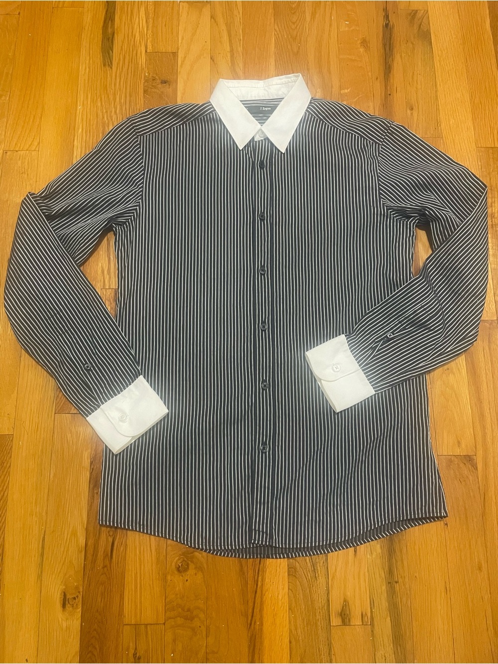 $990 Ermenegildo Zegna Wall-Street Italian Dress Shirt Pin-Stripes